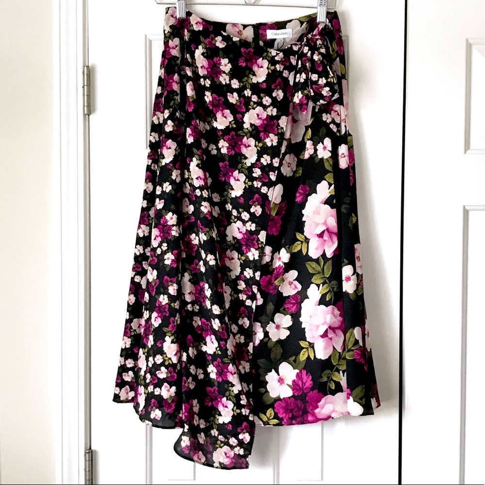 Calvin Klein purple floral wrap skirt